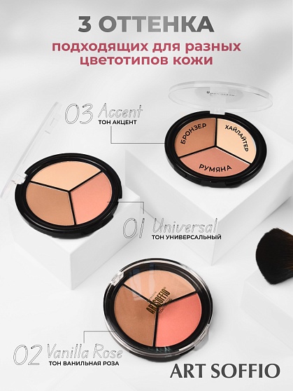 TOP PALETTE ART SOFFIO Палетка для контурирования лица Тон 02 Ванильная Роза
